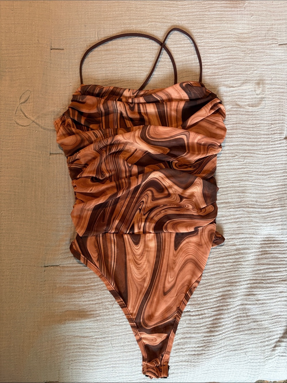 12th Tribe Brown Marble Ruched Bodysuit